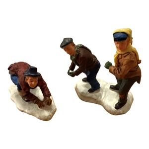 Lemax Snowball Fight Mini Figures Christmas Holiday Village 2 Piece Set Vintage